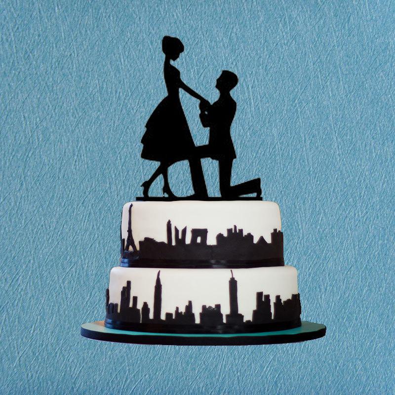Свадьба - Wedding Cake Topper Silhouette Proposal,Bride and Groom Proposal Cake Topper,Mr and Mrs Cake Topper,Romantic Cake Topper