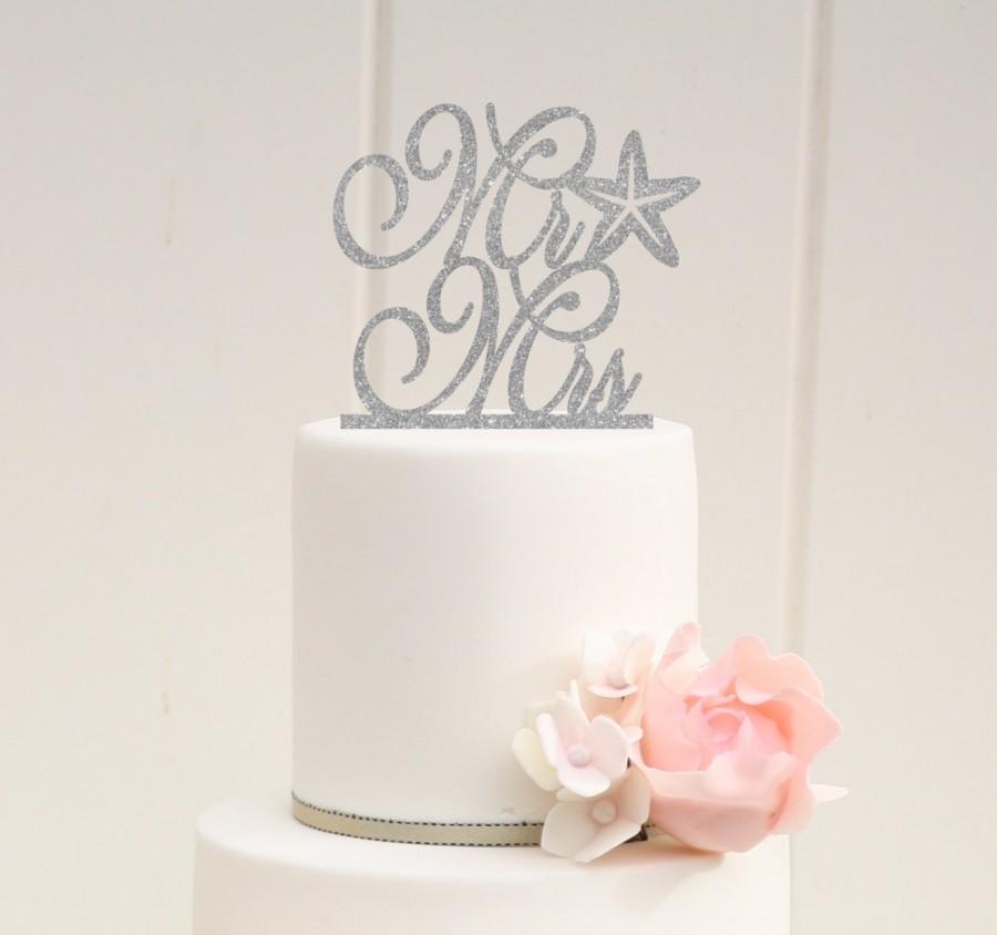 Hochzeit - Starfish Wedding Cake Topper - Glitter Cake Topper - Beach Wedding Cake Topper