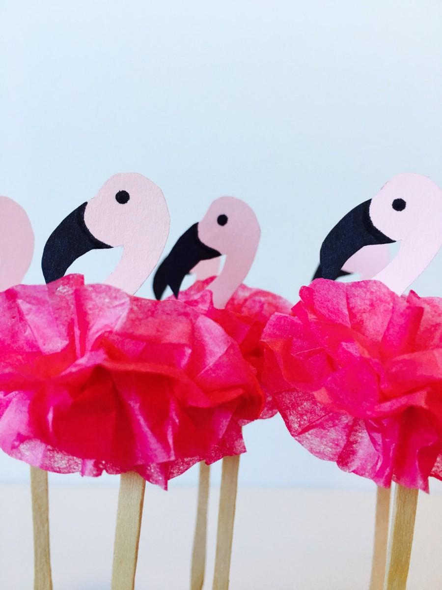 زفاف - Pink Flamingos Cupcake Toppers