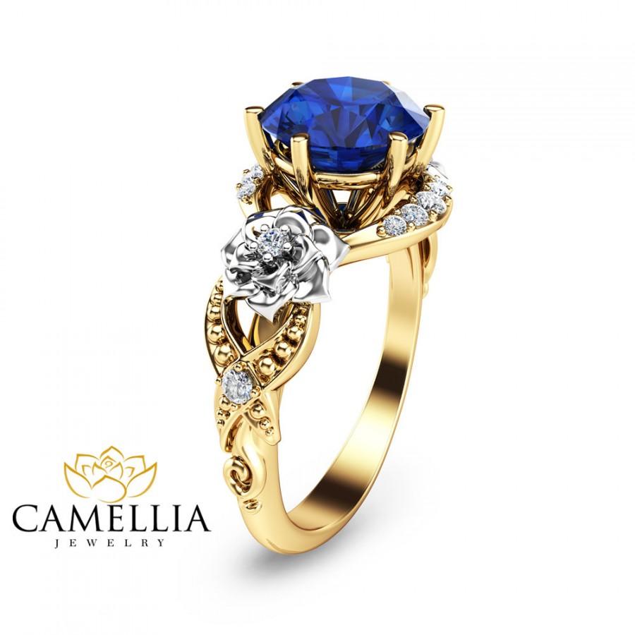 زفاف - Sapphire Engagement Ring Blue Sapphire Ring Unique Engagement Ring Vintage Engagement Ring