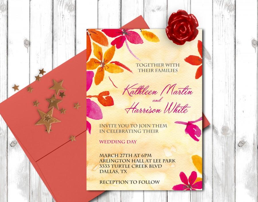 Hochzeit - Wedding invitation Watercolor wedding invites Wedding invitatona printable Floral wedding invite.
