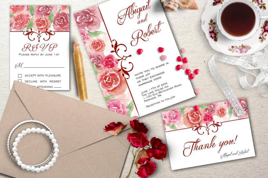 Hochzeit - Wedding Printable Invitation kit, Watercolot invitaion, RSVP, Thank you card, DIY Wedding stationary, Hand painted wedding set