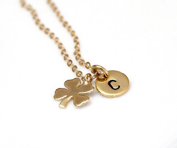 زفاف - Four leaf clover necklace, Clover Necklace In Gold Necklace Minimalist, Shamrock Pendant, Birthday gift, Necklace Initial Best friend gift