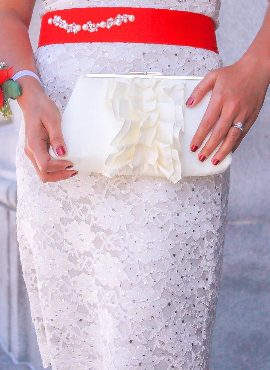 Свадьба - Ivory Ruffle Bridal Clutch With Metal Frame- 32 Colors Available