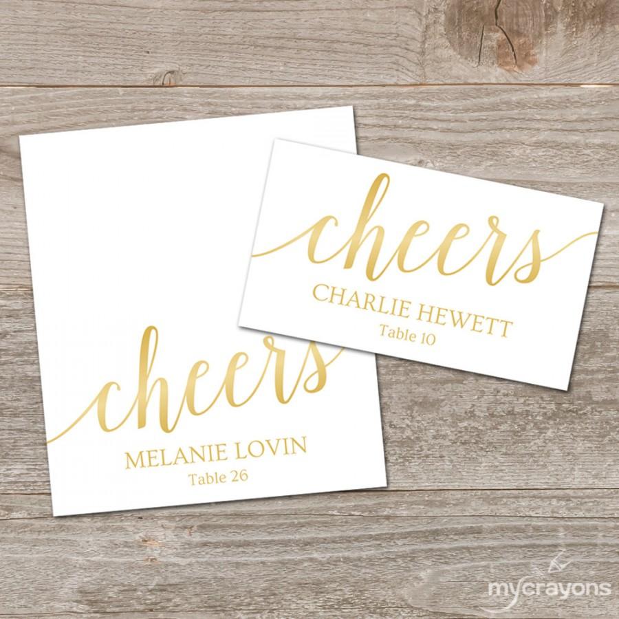 Wedding - Gold Place Cards Printable Template, Editable Gold Placecards // Cheers Printable Wedding Place Card Template, Escort Cards