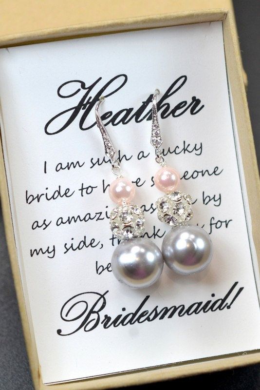 Wedding - Charcoal Gray Blush Pink ,Wedding Jewelry Bridesmaid Gift Bridesmaid Jewelry Bridal Jewelry Gray Pink Pearl Drop Earrings Cubic Earrings