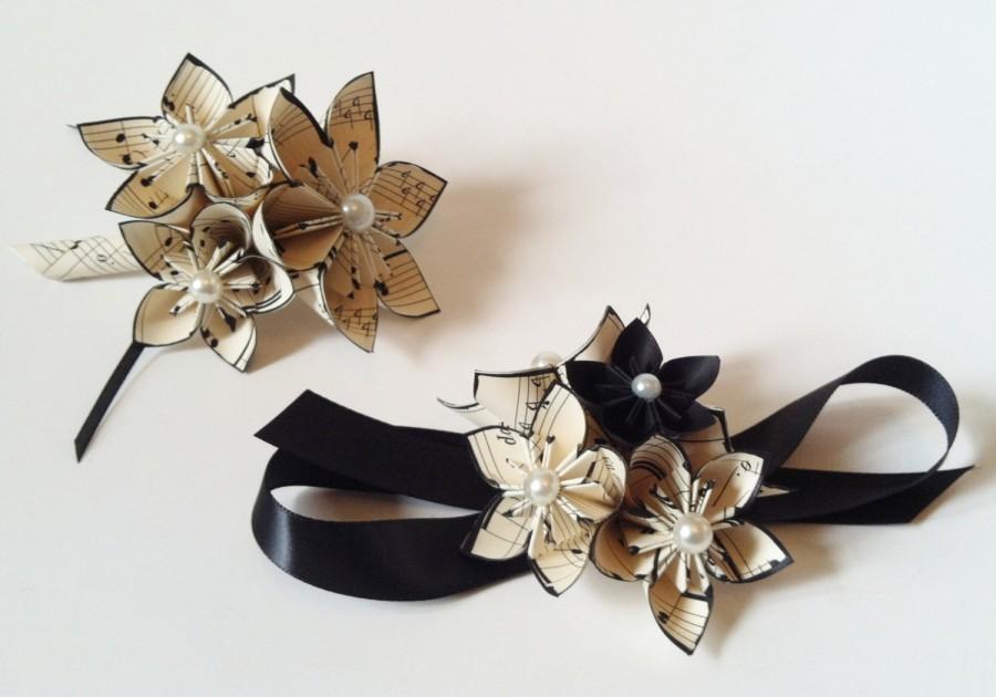 زفاف - Date Night- Corsage & Boutonniere set, prom, homecoming,military ball, wedding accessory,handmade, one of a kind, personalized paper flowers