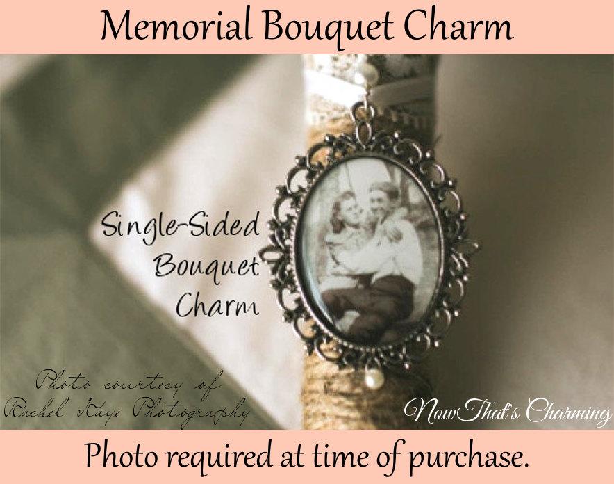 زفاف - SALE! Single - Sided Memorial Bouquet Charm - Personalized with Photo - Antique Silver or Bronze - $16.99 USD
