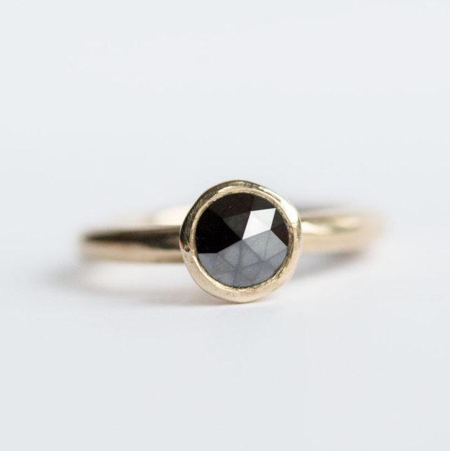 Wedding - Black Rose Cut Rough Diamond Ring in Reclaimed Yellow Gold - Alternative Engagement Ring - Unique Engagement Ring in Recycled Gold