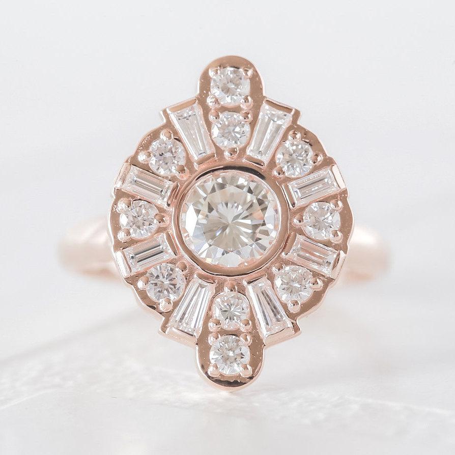 Rose Gold Art Deco Engagement Ring - Custom Engagement Rings - DEPOSIT
