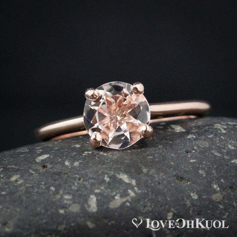 Hochzeit - Rose Gold Blush Pink Morganite Solitaire Engagement Ring - Choose Your Setting