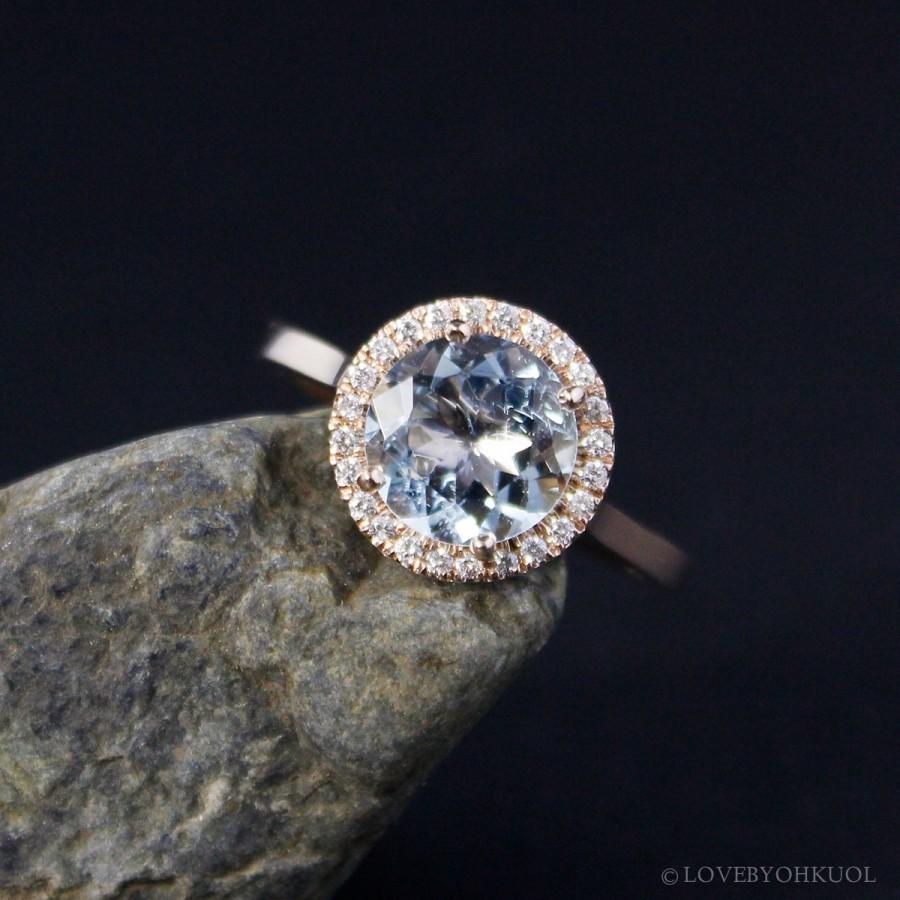 زفاف - Brilliant Blue Aquamarine Engagement Ring – Halo Diamond Ring - Something Blue