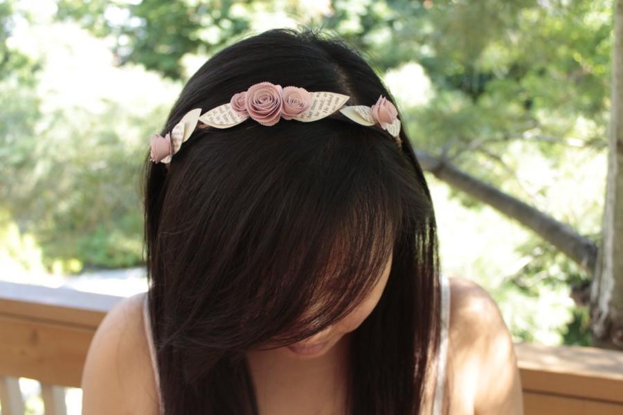 زفاف - rustic pink paper flower headband - wedding hairband - pink wedding crown - pastel flower crown - flower headband adult