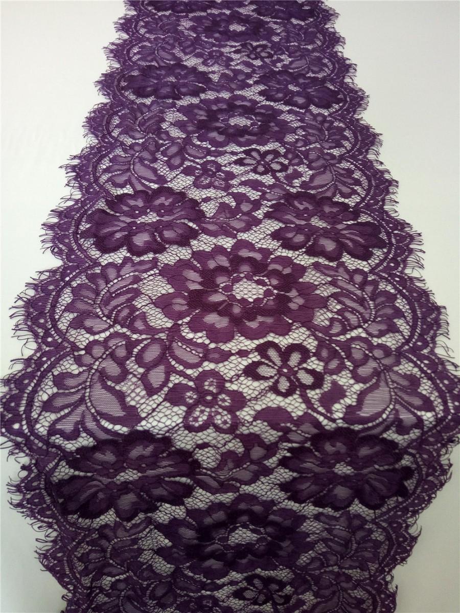 Mariage - Purple  Lace Table runner, 10" , purple table runners,  wedding  table runners, lace table runner,   R15121301