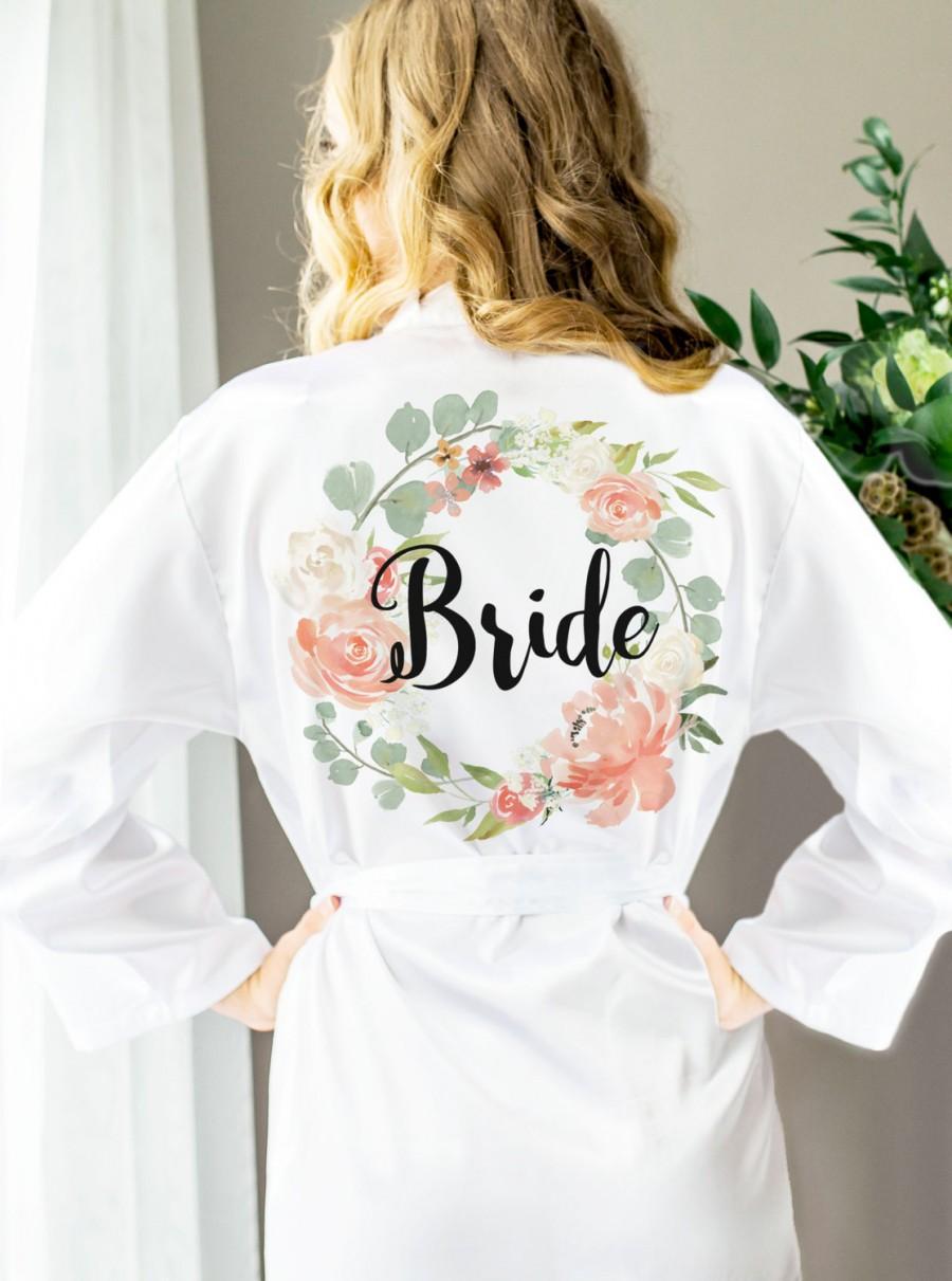 زفاف - Wedding Robes for Bride & Bridesmaids, Floral Personalized Bridal Party Robes for Bride to Be, Personalized Custom Gifts (Item - ROB100)