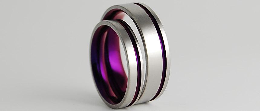 Hochzeit - Wedding Bands , Titanium Rings , Promise Rings , The Cosmos Bands in Mystic Purple