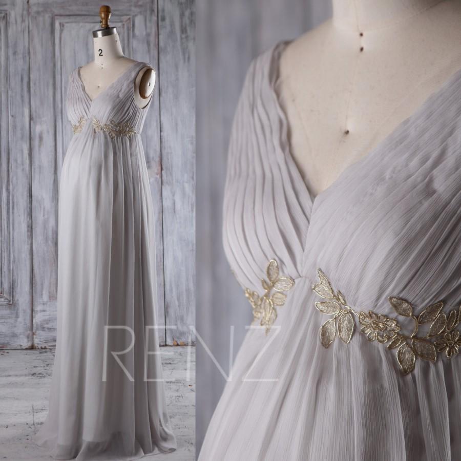 زفاف - 2017 Light Gray Chiffon Maternity Bridesmaid Dress Empire Waist, V Neck Ruched Chiffon Wedding Dress, Long Maxi Dress Floor Length (ZM108)