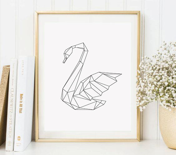 Wedding - Geometric Print, Swan Art, Geometric Animal Art, Swan Print, Geometric Wall Art, Digital Print Download, Wall Art Printable, Print and Cut