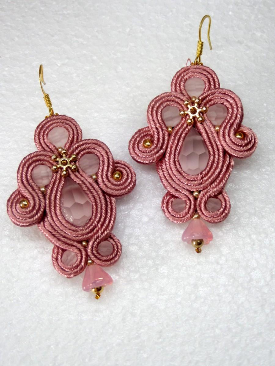 زفاف - Handmade Soutache earrings "Morning tenderness"- Amazing and smart Jewelry with bohemian crystals and flowers, rose earrings