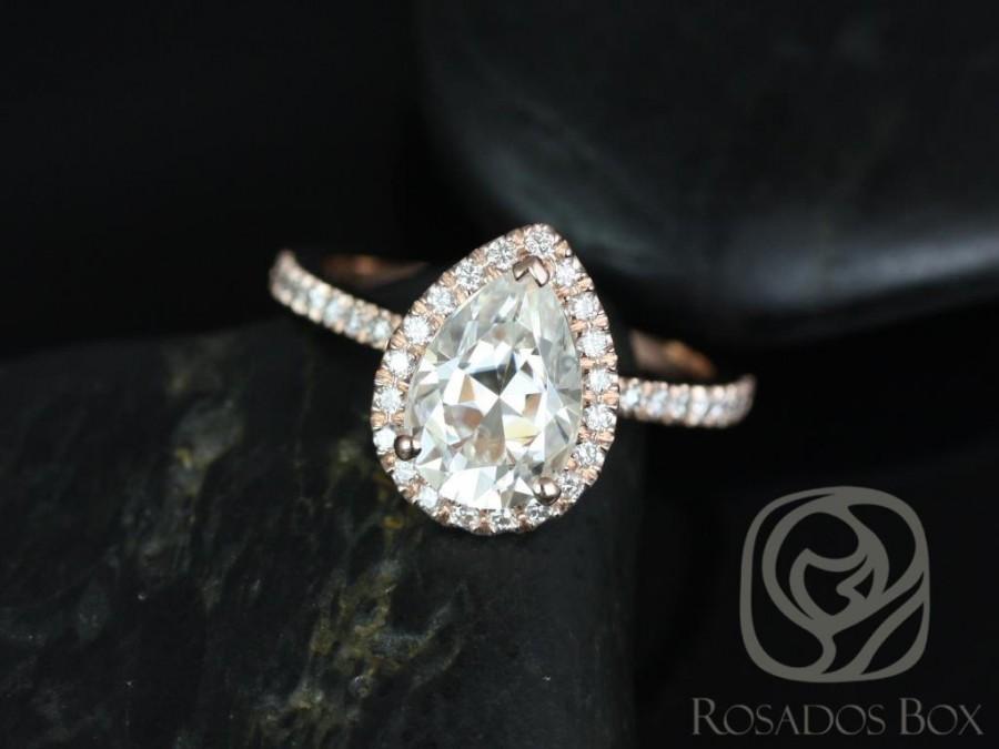 Hochzeit - Toni 10x7mm 14kt Rose Gold Pear FB Moissanite and Diamonds Non-Cathedral Engagement Ring