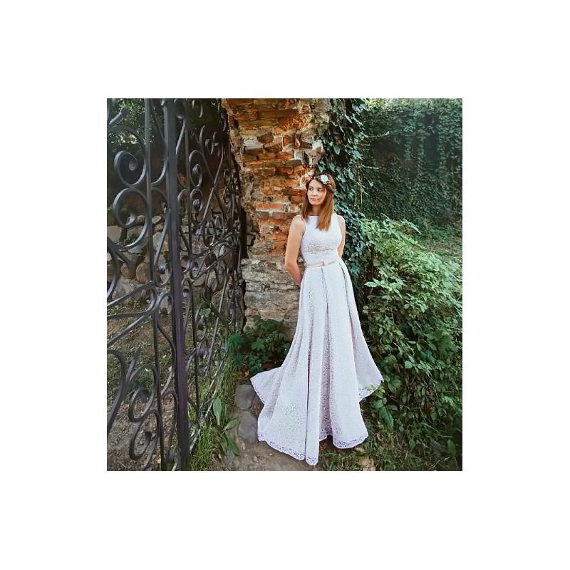 زفاف - Lace Wedding Dress with delicate belt /  Long Lace Wedding dress A silhouette / Romantic Wedding Gown - Hand-made Beautiful Dresses