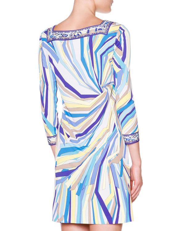 Mariage - Emilio Pucci Square Neck Abstract Print Border Trim Dress