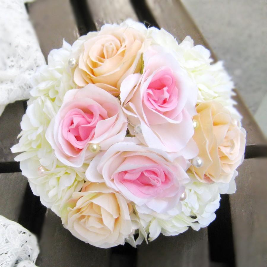 Wedding - Bridal Bouquet, Bridesmaid Bouquets Rose Flowers bouquet set, Chic keepsake, toss, flower girl set (B009)