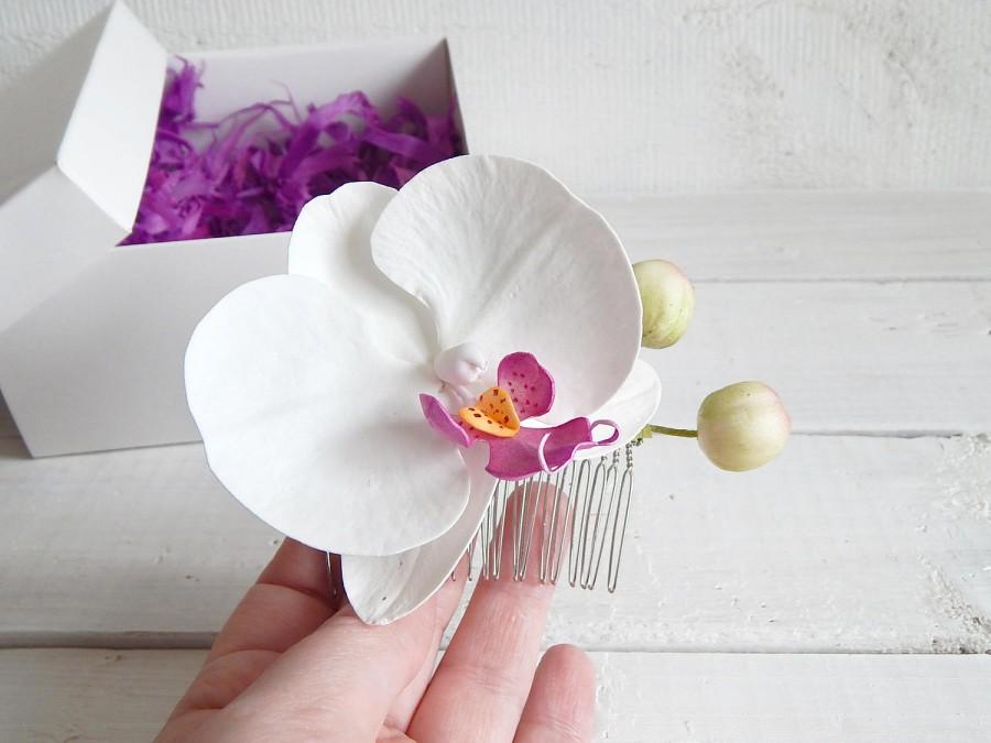 Wedding - Floral orchid hair comb, Orchid hair pin, White hair comb, Floral headpiece, Flower accessories, Bridal haircomb, Floral hair pins, - $15.00 USD