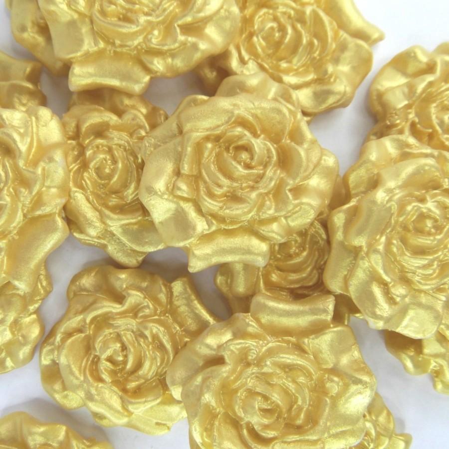 Large Gold Pearl Sugar Roses golden wedding christmas cake decorations NONWIRED 
