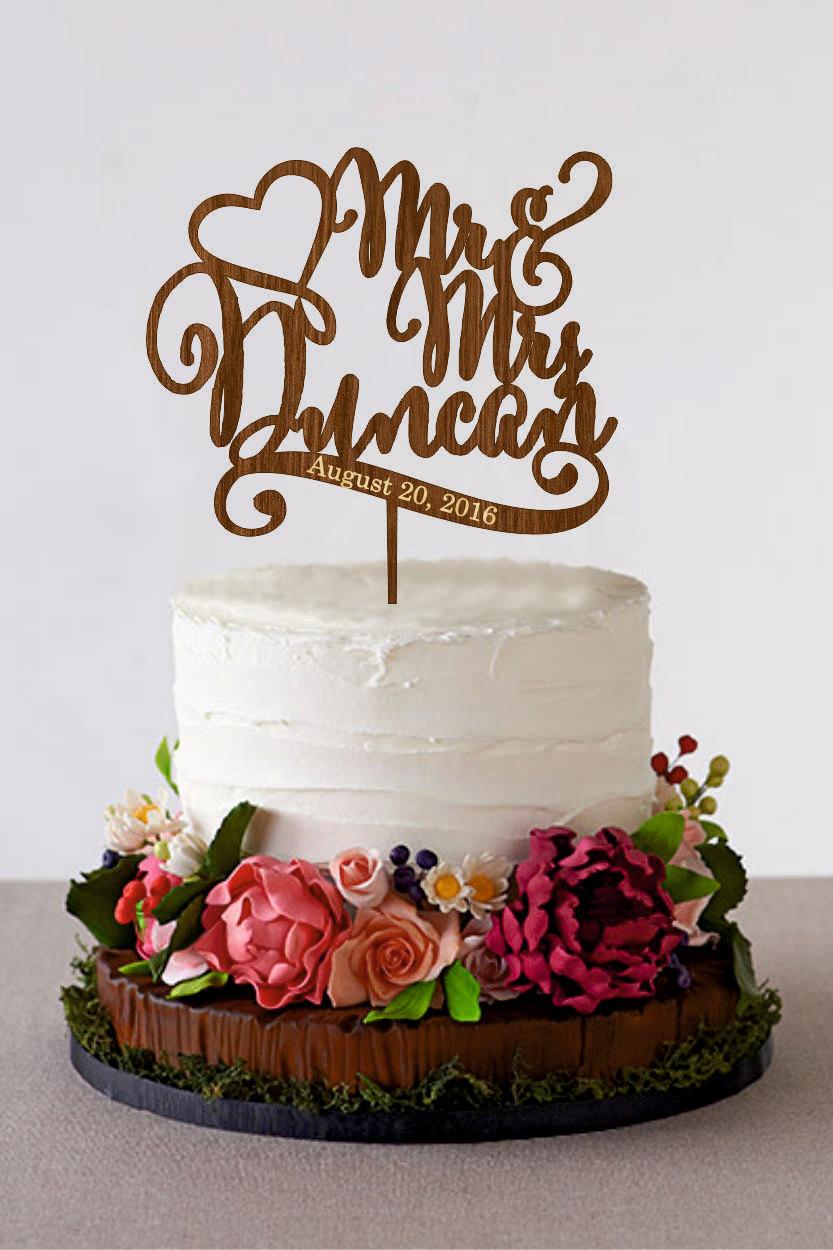 زفاف - Wedding Cake Topper Mr and Mrs Cake Topper With Last Name Personalized Cake Topper Wedding Decoration Gold or SIlver Metallic