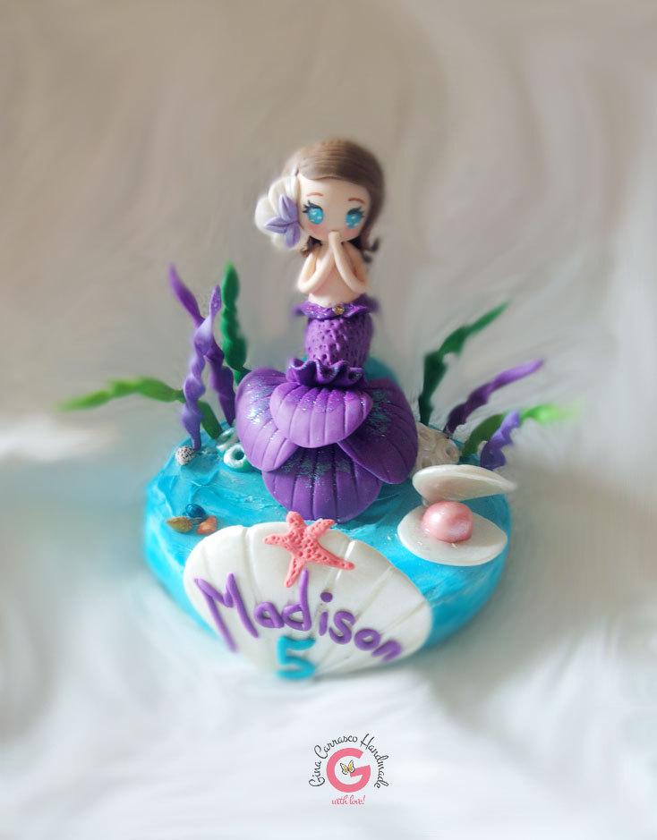 Wedding - Mermaid cake topper, Girl cake topper, Mermaid birthday decoration, Under the Sea, Purple mermaid centerpiece, keepsake cake topper