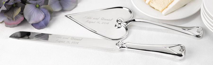 Mariage - Silver Heart Wedding Cake Server and Knife