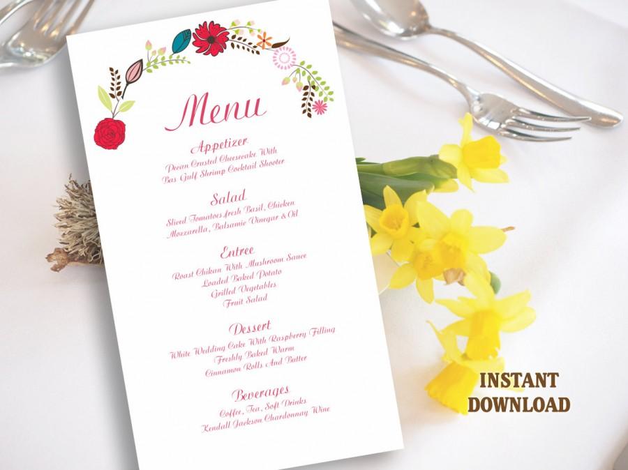 Wedding - Wedding Menu Template DIY Menu Card Template Editable Text Word File Instant Download Wreath Menu Floral Menu Printable Menu 4x7inch - $6.90 USD