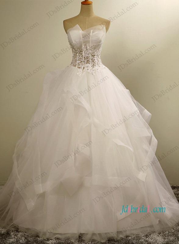 Hochzeit - H1202 Sexy see through bodice tulle ball gown wedding dress