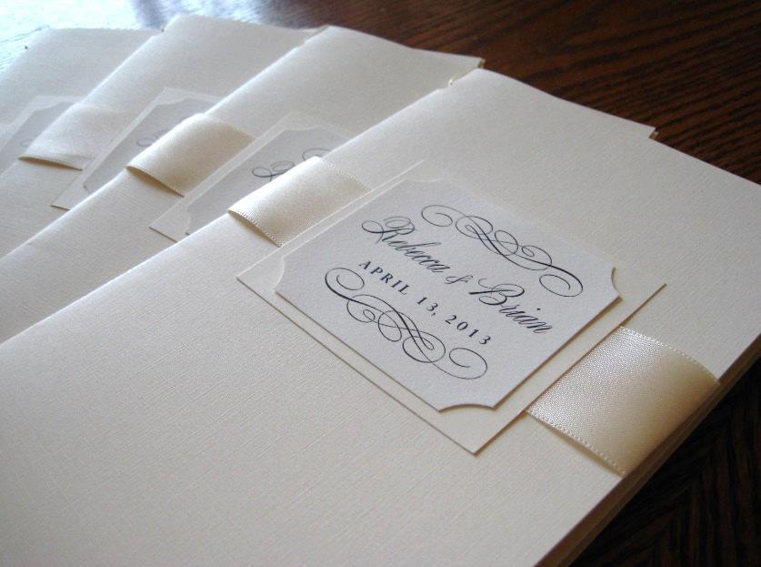 Wedding - Book Program in Custom Colors, Fonts with Cover, 4 Pages and Ribbon for Wedding Ceremony - Bistro Collection SAMPLE
