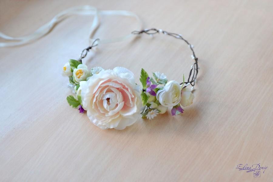 زفاف - Wedding crown cream flowers Head wreath camellia crown bridal delicate hair dress rustic wedding floral headband Boho bride crown - $41.00 USD