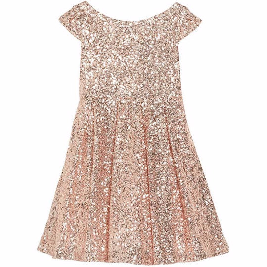 Mariage - Ready to wear 'Hannah-belle' flower girl or junior bridesmaid sequin dress with scoop neck covered bodice, cap sleeves, and flared skirt