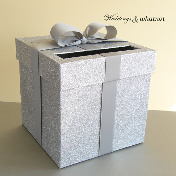 Hochzeit - Silver and Silver Wedding Card Box 9"w x 9"h  Choose Your Colors