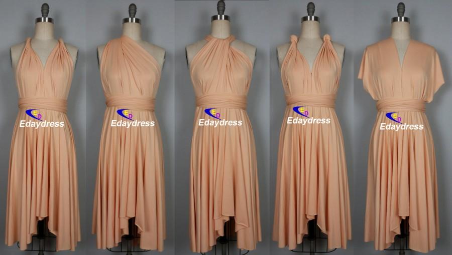 Hochzeit - Multiway asymmetrical Front and Back High and Low Knee length Infinity Dress Pearl Peach Color Bridesmaid Dresses