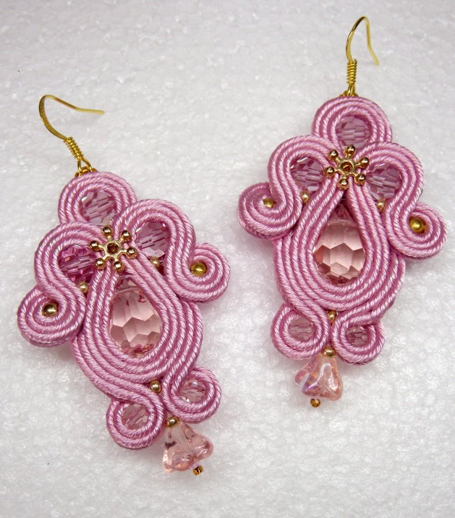 زفاف - Handmade Soutache earrings "Morning tenderness"- Amazing and smart Jewelry with bohemian crystals and flowers, pink earrings
