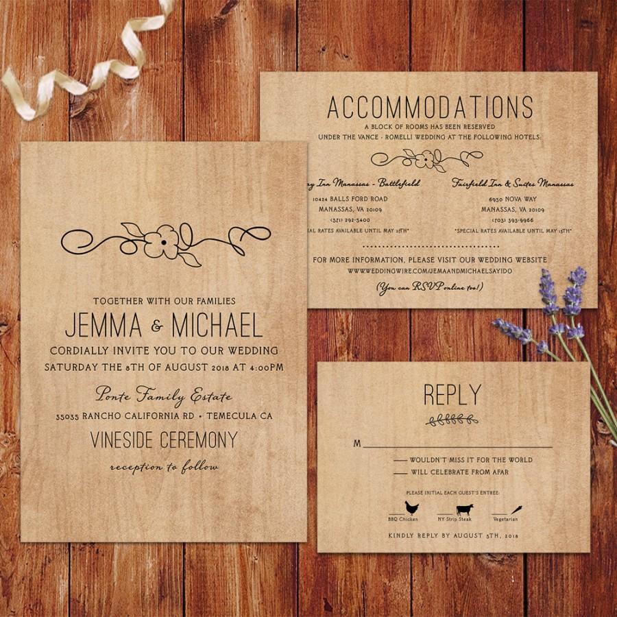 Hochzeit - Rustic Wedding Invitations, Wood Background Wedding Invitations, Rustic Wedding Invitation Suite, Rustic Flower Wedding Invitation, Sample