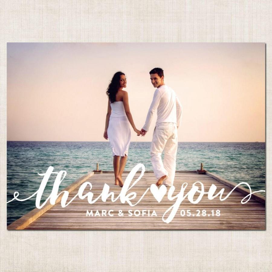 Mariage - Full Photo Thank You Card, Single Photo Card, Thank You Card, Wedding Thank You Magnet, Printable or We Print Magnets & Cards