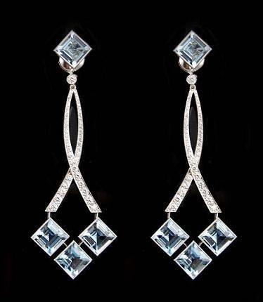 Hochzeit - Platinum Diamond Aquamarine Earrings - Yafa Jewelry