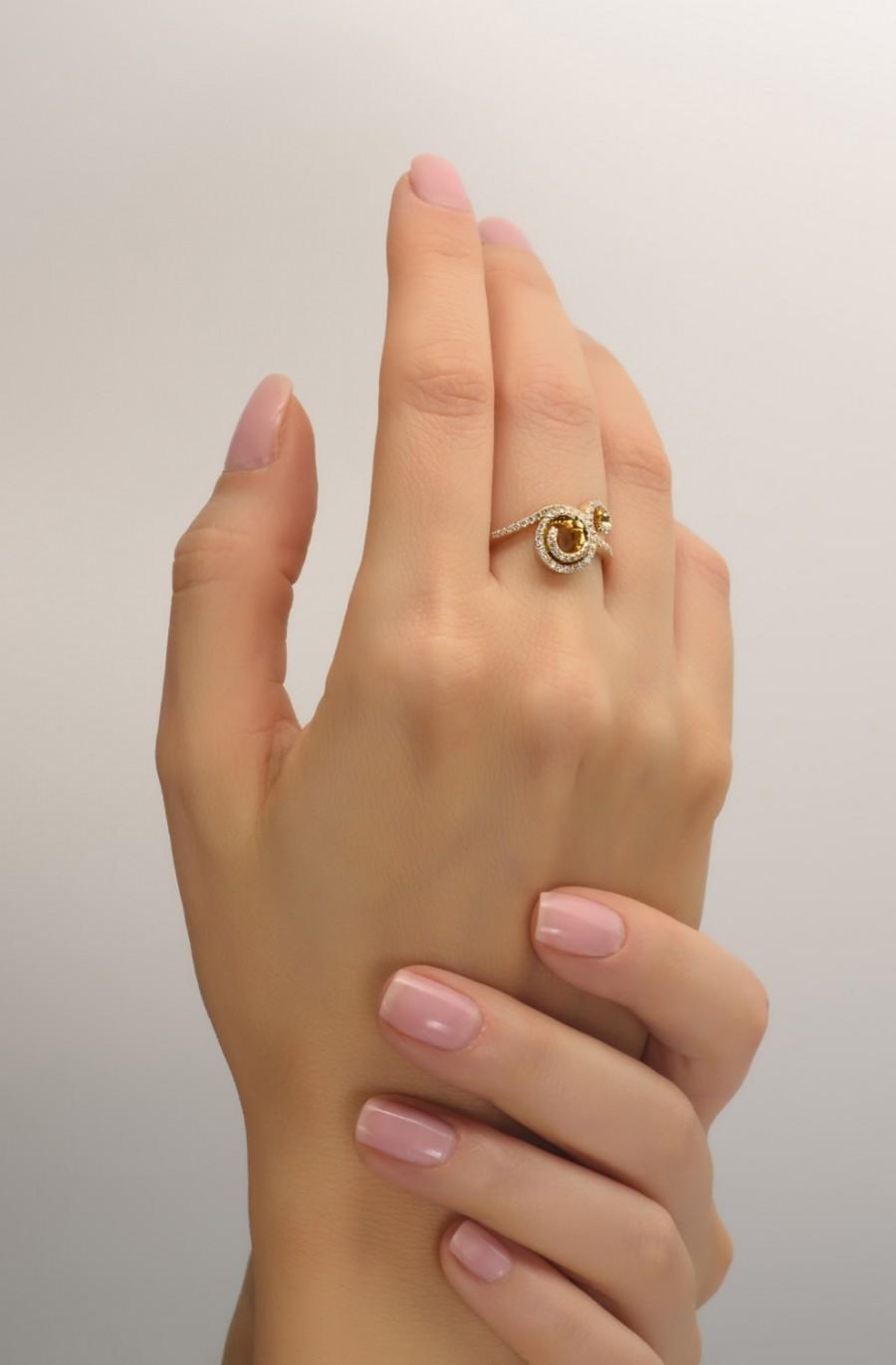 زفاف - Spiral Ring - 14K Solid Gold Diamond Ring, Pave Setting, Promise Ring, Anniversary Ring, Statement Ring, antique,art nouveau,vintage