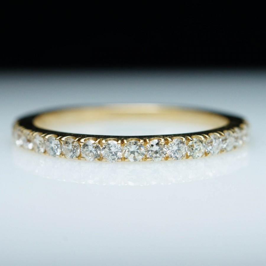 Hochzeit - 14k Yellow Gold Diamond Wedding Band Ring Simple Diamond Band Wedding Ring