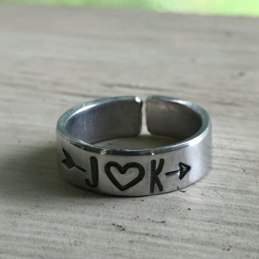 زفاف - Couples Initial Ring - Silver - Couples Ring - Custom