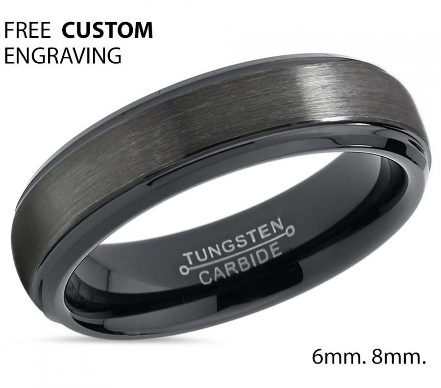 Свадьба - Tungsten Wedding Band,Gunmetal Tungsten,Brushed Polish,Beveled Black Edges,Engagement Ring,Men's Tungsten,Anniversary,6mm ,Matching,Ring Set