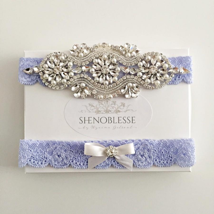 Mariage - LEILA ~ Powder blue garter-blue wedding garters-lace garters-something blue-crystal garter-elgant garter-vintage garter