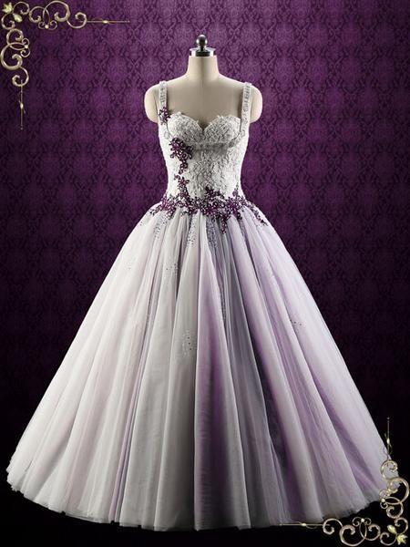 Wedding - Purple Lace Ball Gown Style Wedding Dress 