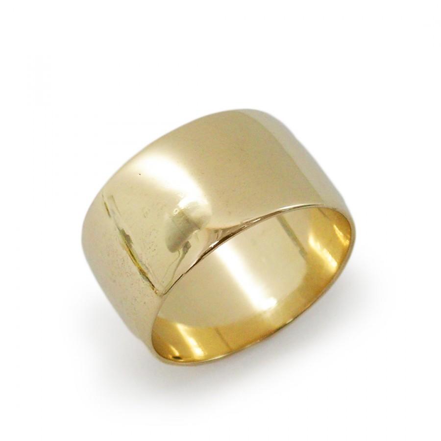 زفاف - Wide gold wedding ring. Wide rounded wedding ring. 14k yellow gold ring. Classic wide wedding ring. 11mm wedding ring (gr-9292-1444).